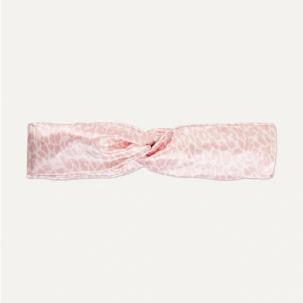 SLIP Pure Silk Twist Headband PINK + WHITE LEOPARD 1 piece - Picture 1 of 5